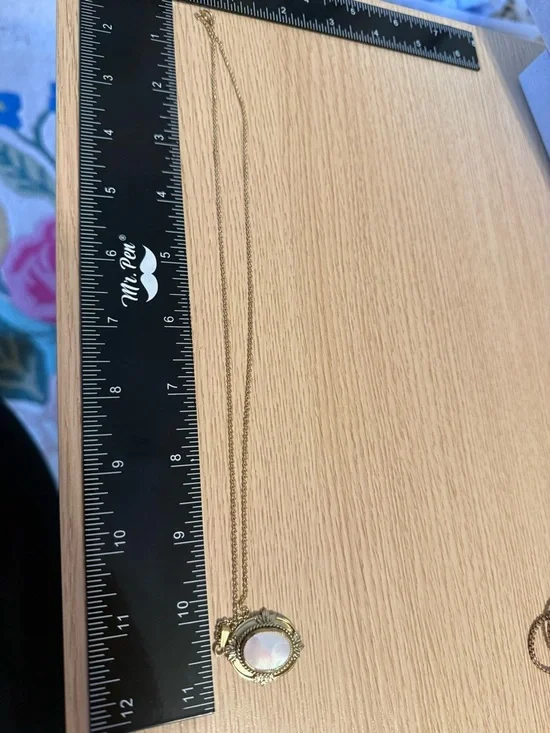 Gold-Tone Oval Mother-of-Pearl Pendant Necklace - White - Picture 8 of 8